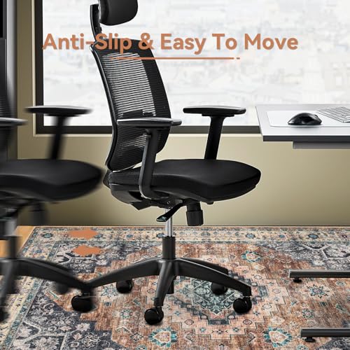 Office Chair Mat for Hardwood Floor, 48"60" Boho Under Desk Rug with Non-Slip Backing as Floor Protector, Computer Rolling Chair Mat for Office Home, Machine Washable, Red