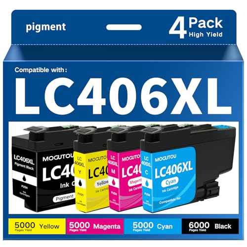 ¡¼Pigment Ink¡½ LC406XL LC406 Ink Cartridges 6000/5000 Pages Compatible for Brother Printer MFC-J4335DW MFC-J4345DW MFC-J4535DW MFC-J5855DW MFC-J5955DW MFC-J6555DW MFC-J6955DW High Yield (4 Pack)