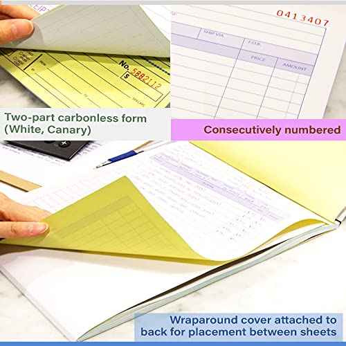 BAZIC Products All Purpose Order Book, 50 Sets 8 3/8" x 10 11/16" 2-Part Carbonless, White & Bound Wraparound Cover (50 Sets/Pk), 12-Packs