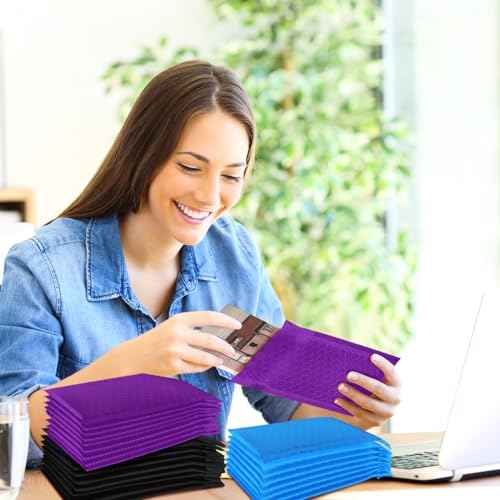 Henoyso 162 Pcs Colored Small Bubble Mailers 4x6 Inch Poly Shipping Envelopes Bulk Adhesive Shipping Bags Cushioning Padded for Mailing Packaging (Dark Purple, Dark Blue, Black)