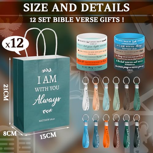 Zhanmai 72 Pcs Christian Gifts Bulk Gifts for Christian Women Faith Based Inspirational Gift for Women Include Bible Verse Paper Bags Ballpoint Pens Notebook Bookmark Inspirational Bracelet Keychain