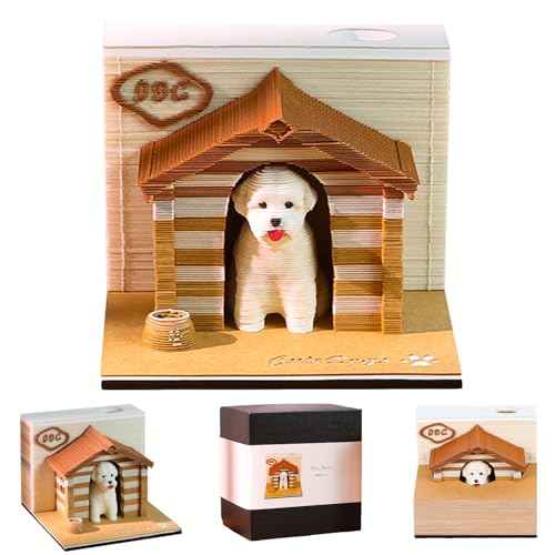 3D Memo Pad Time Piece Calendar 2026, 3D Tear-Off Art Desk Calendar 2026, Creative 3D Memo Pad Paper Art Tree House DIY Paper Carving Decoration (Cute Pet Cottage)