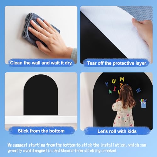 Arch Magnetic Wall Decal for Kids, 40 x 32 Upgraded Self-Adhesive Magnetic Chalkboard for Wall, Magnet Wall Drawing Learning for Playroom, School, Home(Black)