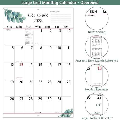 Wall Calendar 2025-2026 - Large Print Calendar, Jul 2025 - Dec 2026, 14.6 x 22.8 In (Open), 18 Monthly Calendar 2025-2026 with Big Numbers, Large Grid, Notes, Moon Phases, Great for Planning