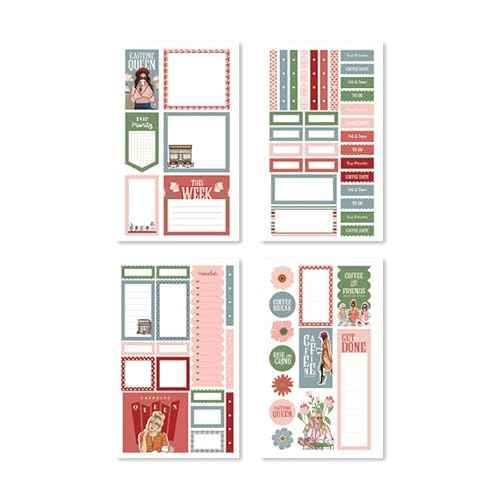 Rongrong Coffee Planner Stickers Book for Planners, Calendars, Journals and Projects ? Premium Quality Hand Drawn Perfect for Caffeine Lovers ? Scrapbook Accessories ? 24 Sheets