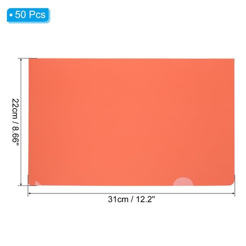 PATIKIL L Type Folders 50 Pack A4 Plastic File Project Pockets Clear Paper Document Jacket Sleeves for Office, Red