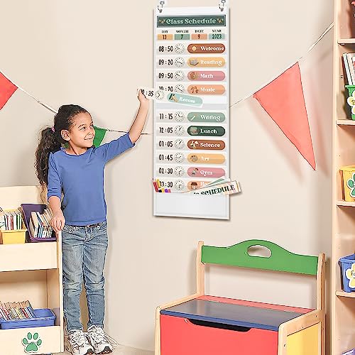 Godery Boho White Daily Schedule Pocket Chart for Classroom with 24 Cards - Back to School Decor
