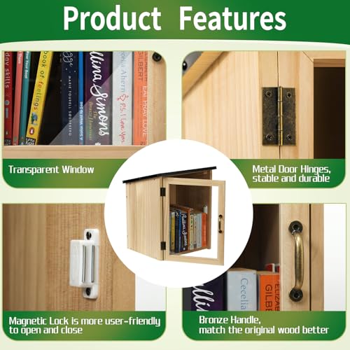 12.99 x 11.22 x 16.93 Inch Waterproof Outdoor Library Book Box - Wooden Community Sharing Cabinet
