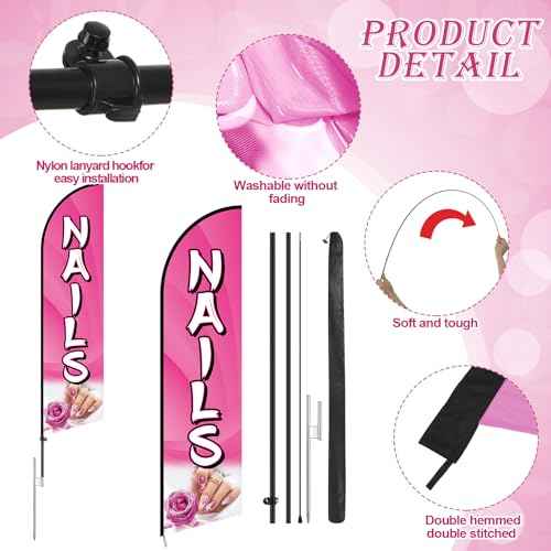 Nails Feather Flag 11 Ft Advertising Swooper Flag Banner with Flag Pole and Ground Stake Windless Shop Sign for Retail Store Outdoor Business