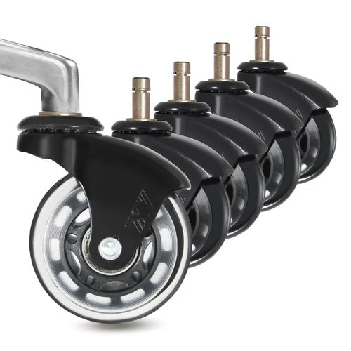 IKEA Office Chair Wheels Replacement for Hardwood Floor and Carpet, 10mm Stem Size, 2.5" Roller Blade Style, Replacement Rubber Chair Casters Set of 5 (Black/Clear)