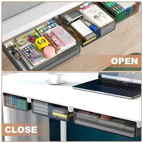 Under Desk Table Drawer Storage Organizer,3 Pack Large & Medium & Small Slide Out Desk Drawers - Hidden Desktop Organizer,Attachable Pencil Storage Tray Under Table(SML)