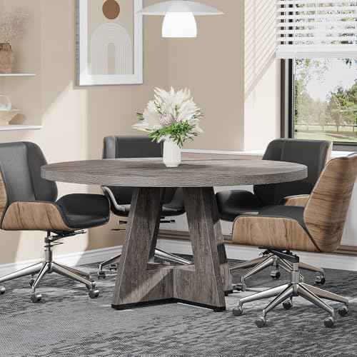 Tribesigns 47-Inch Round Conference Table for 4-6 People, Wooden Meeting Room Table with Thicken Tabletop and Wood Base (Grey)