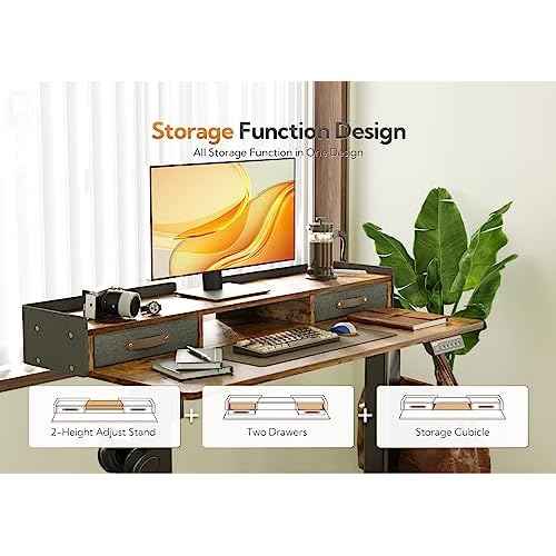 Claiks Standing Desk with Drawers, Stand Up Electric Standing Desk Adjustable Height with Storage Shelf and Splice Board, 48 Inch, Rustic Brown