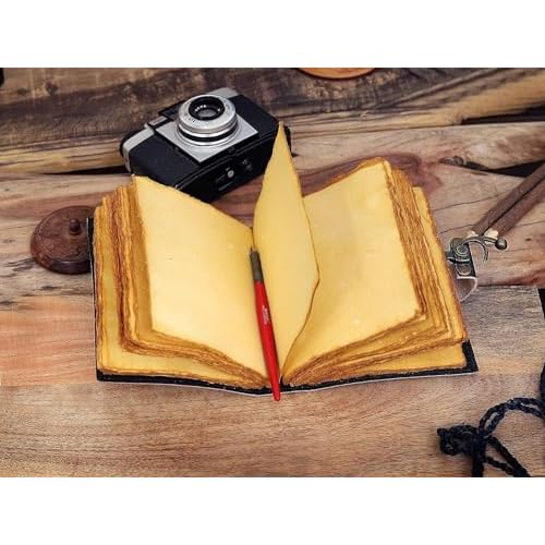 C CUERO Book of Spells Leather Journal Deckle Edge Paper Grimoire Printed Journal The Lovers Tarot Notebook Spiral Gothic Notebook Skull lover Antique Vintage Leather Journals for Men and Womens 10