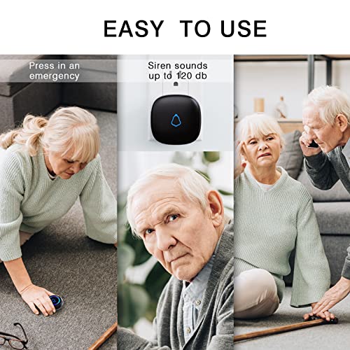 Wireless Caregiver Pager System with Call Button & Receiver - Black - 1500FT Range, Waterproof, Expandable
