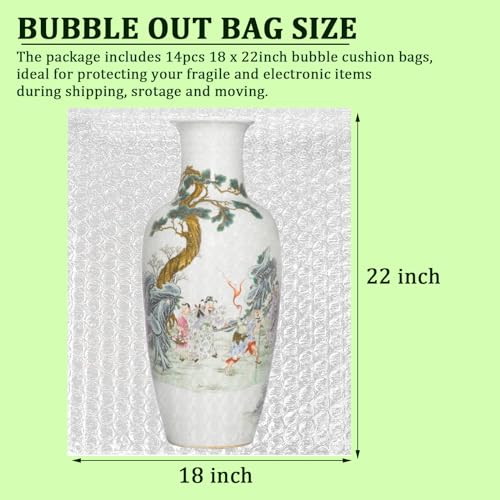 APOCHON 18x22 Inch Clear Bubble Out Bags Pouches - 14 Pack Large Protective Packaging