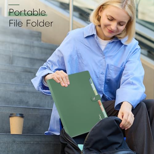 Sooez Dark Green Accordion File Organizer with 8 Pockets - Expandable Document Folder