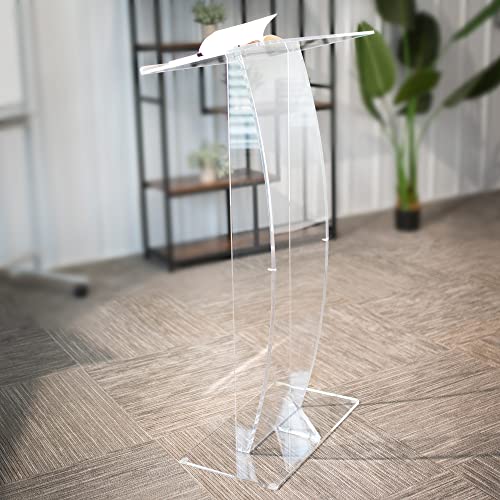 VIVO 46in High Podium Stand Lectern with 27in Slanted Surface, Transparent Acrylic