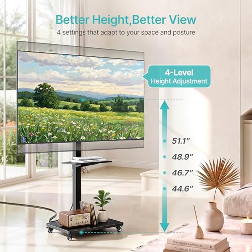 PEGZONE Rolling TV Stand with Power Outlet for 32-75 Inch TVs up to 110 lbs - with Power Outlet