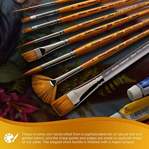 Silver Brush Limited GN-2091S Golden Natural Variety Set, Paintbrushes for Oil, Acrylic, Watercolor, Gouache, Inks, & Dyes, Set of 4, Round, Ultra Round, Shader, and Script Liner Brushes, Short Handle