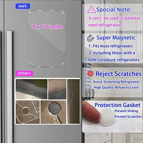 8"x12" Acrylic Magnetic Dry Erase Board for Fridge, Clear Acrylic Magnet Calendar for Refrigerator,Includes 6 Dry Erase Markers(Clear Blank)