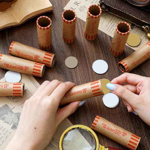 360 Pcs Preformed Coin Wrappers Quarter Rolls Wrappers Bulk Quarter,Pennies,Dimes Coin Rolls for Bank and Office(Orange)