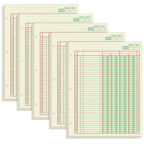 Fulmoon 5 Pack 8.5 x 11 Inch 4-Column Columnar Pad (3 Holes) – Green Paper Notebook