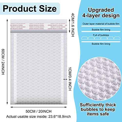 Thenshop 10 Pcs Extra Large Bubble Mailers 20 x 24 Inch Resealable Padded Envelopes Waterproof Shipping Packages Opaque Poly Packaging Envelope Mailers Cushioned Bags for Mailing Packaging, White
