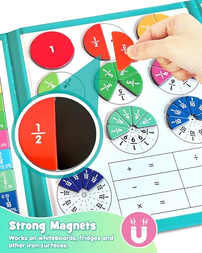 Turquoise Magnetic Fraction Puzzle Book for Kids, Educational Manipulatives