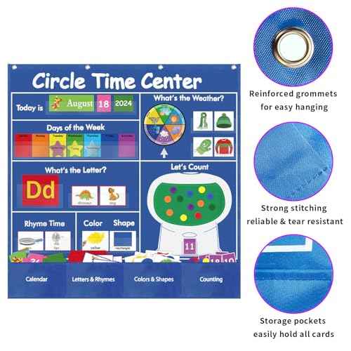 Circle Time Learning Center Classroom Pocket Chart Preschool, Educational Pocket Chart Teaching Materials, Learning Calendar Weather Counting Letter Color Shape (circle time learning center)