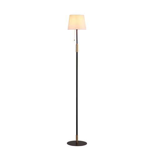 O'Bright Velum - Classic Floor Lamp, Elegant Linen Shade, Pull Chain Switch, Luxury Gold Handle, Modern Minimalist Design - Perfect for Living Room, Bedroom, Office - Black