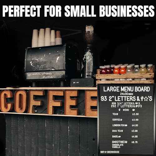Large All Black Felt Letter Board | 24"x30" Classy Black Frame with 953 White Letters, Emojis & Characters | Premium Changeable Sign Boards for Price List Message Letterboard