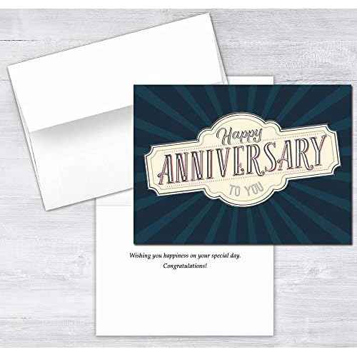 25 Employee Anniversary Cards - Retro Medallion Design with Silver Foil Embossing - 26 White Envelopes - FSC Mix