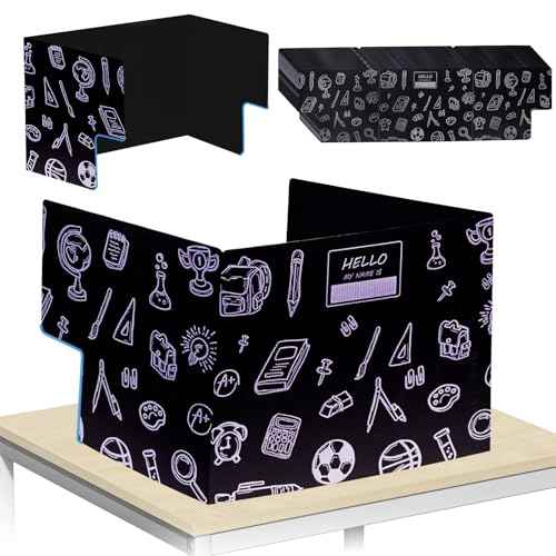 25-Pack Desk Dividers for Students with Privacy Shields, Ergonomic Arms Cutouts & Erasable Name Frames - Waterproof & Easy-to-Clean Test Dividers for Classroom, Exams, Office (Black)