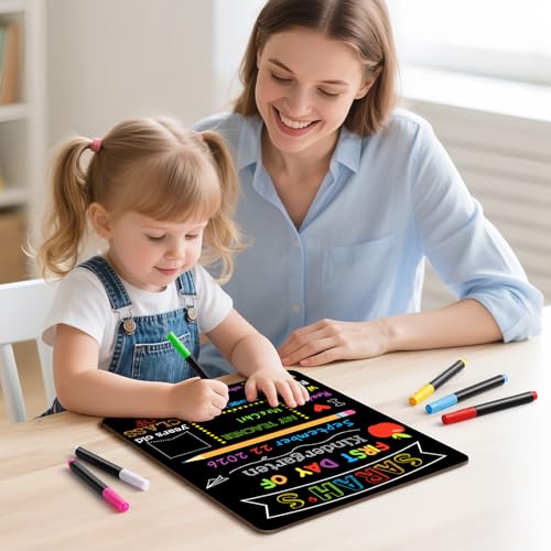 V-Opitos 10x12 Inch Double Sided Reusable School Sign with 6 Pens | Preschool & Kindergarten Photo Props