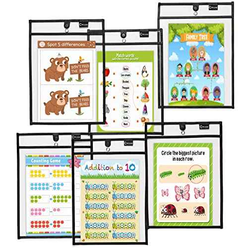 Magnetic Dry Erase Pockets by Two Point (30-Pack) - Portrait - Black Dry Erase Pocket Sleeves, Job Shop Ticket Holders, Clear Paper Sleeves Protector, Magnetic Pouch