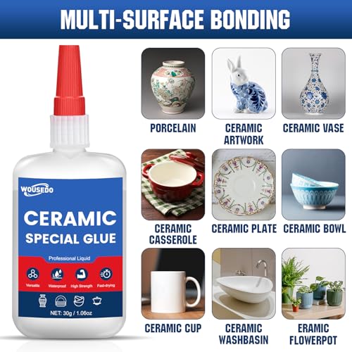 30g Ceramic Glue with Nozzles - Waterproof, Quick-Set Adhesive by WOUSEDO (Ceramic Glue / 30g)