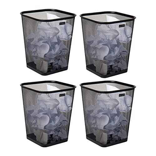 Mind Reader Mesh Trash Can, Waste Paper Basket, Square, Office, Metal Mesh, 9.75" L x 9.75" W x 12.25" H, Set of 4, Black
