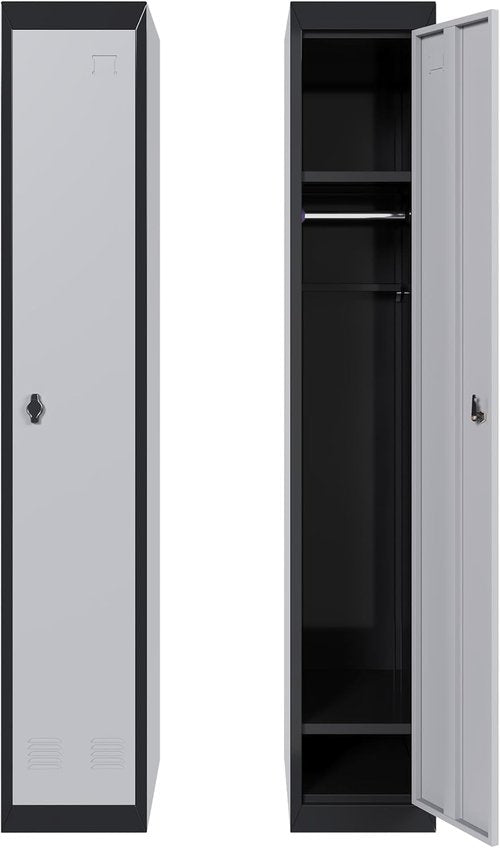 GarveeHome 71 in Tall Slim Metal Locker Cabinet with Hanging Rod and 2 Shelves, Heavy Duty Steel Storage for Employees, Office, School, Gym, Rust-Resistant