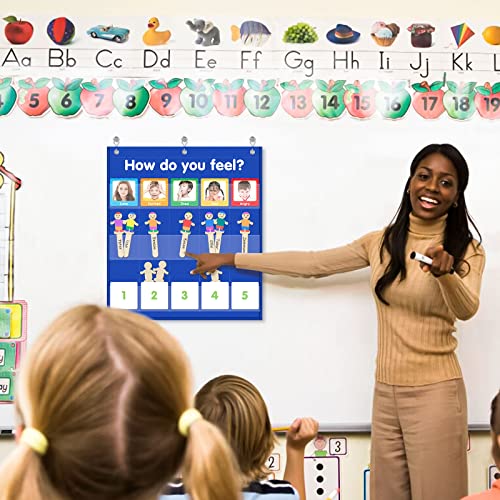 ALSLEA Feelings Pocket Chart for Classroom Blue - Emotions & Social Emotional Learning Tool for Kids