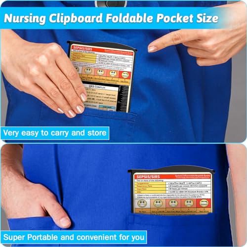 Trustnice Black Foldable Nursing Clipboard with Medical Cheat Sheets - Pocket Size, 3-Layers for Nurses & Doctors