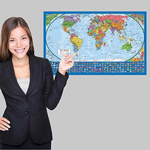 2 Pack - Laminated World Map Poster & USA Map Set - Equal Earth world map design shows continents at true relative size - US Map 18¡± x 29¡±