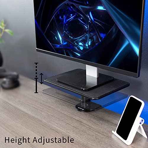 VIVO Clamp-On Universal Height Adjustable Ergonomic Computer Monitor and Laptop Riser, Tabletop Desk Stand, C-Clamp Design, Black, STAND-V000SCB