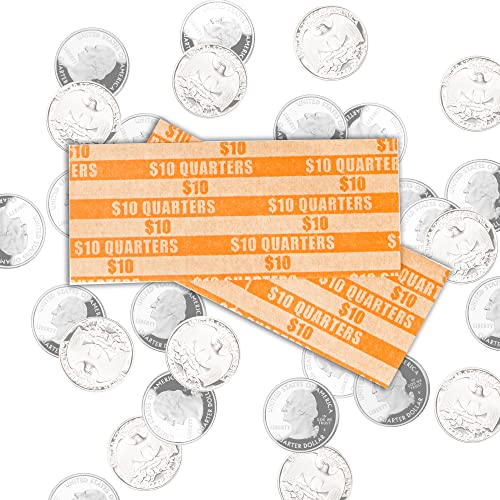 105 Pcs Orange Striped Coin Wrappers for Quarters - Flat, Heavy-Duty Kraft Paper