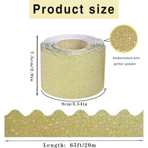 65Feet Shine Scalloped Bulletin Board Border - Decorative Trim Poster Borders for School Classroom Decoration Strips (Gold)
