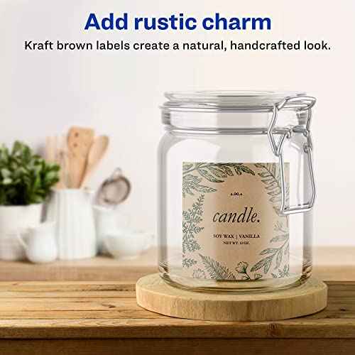 Avery Kraft Brown Square Labels, Sure Feed Technology, 3" x 3", 300 Kraft Brown Labels, Print-to-The-Edge, Laser/Inkjet Printable
