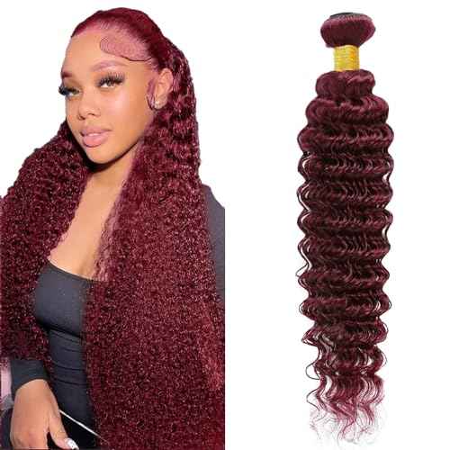 #99J Bundles Human Hair Deep Wave Bundles 28 Inch Burgundy Deep Wave Bundle Unprocessed Brazilian Virgin Weave Hair 1 Bundle 50 Gram Per Bundle