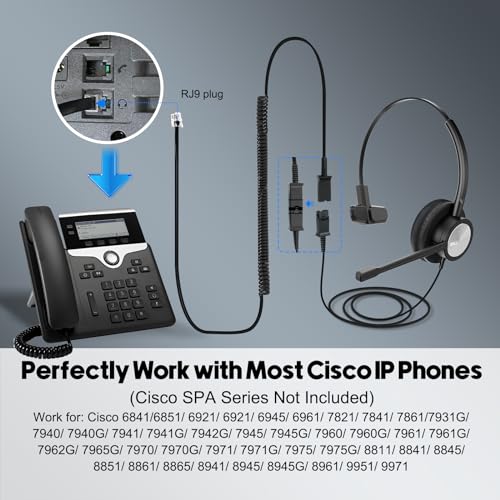 MKJ RJ9 Headset with Microphone, Noise Cancelling Wired VoIP Headphone for Call Center, Office Headset Compatible with Cisco Phone 7841 7861 7942G 7961G 7962G 7971G 7975G 8841 9951 9971