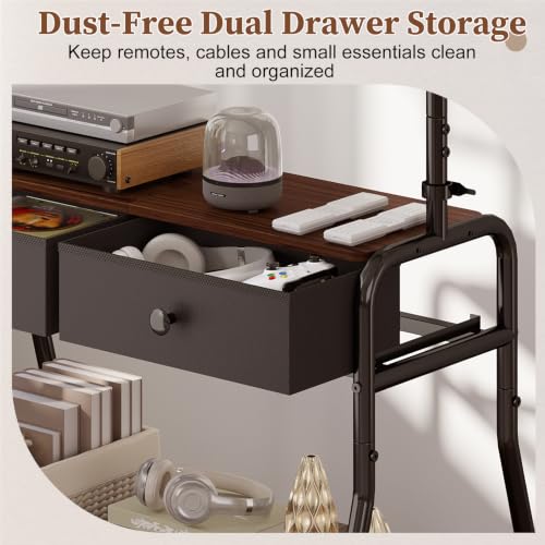 Rolling TV Stand with Mount for 32–65 Inch TVs – Mobile TV Cart with Wheels, Adjustable Height, Storage Shelf & Drawer