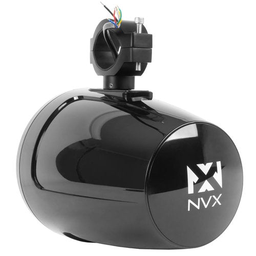 NVX MVTSP8B (Pair) - 750W Peak (250W RMS) 8" V-Series 2-Way Marine Tower Speakers with LED Lighting & 359° Swiveling Clamps - Sport Black
